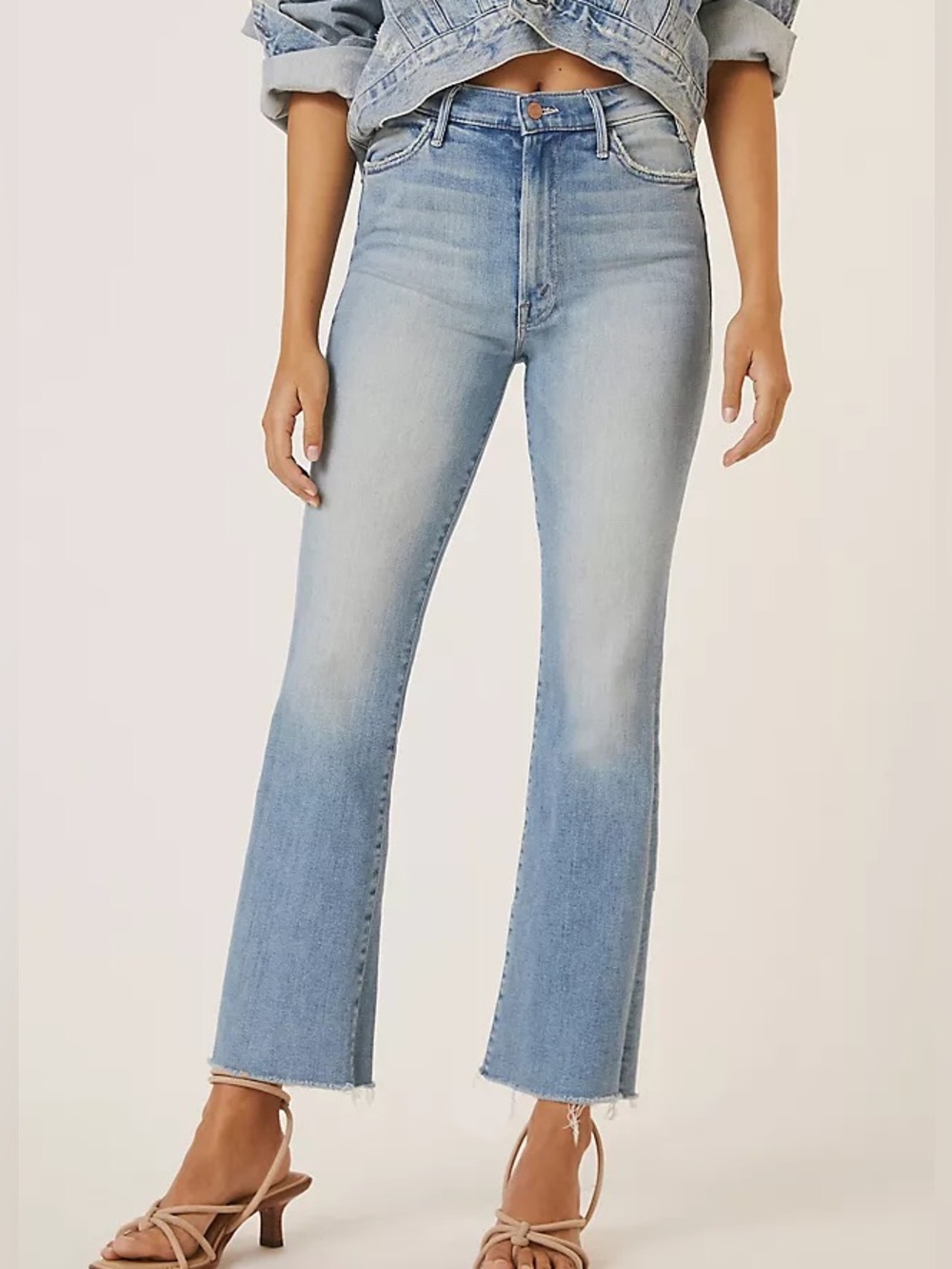 MOTHER THE HUSTLER HIGH-RISE ANKLE FRAY CROP JEANS